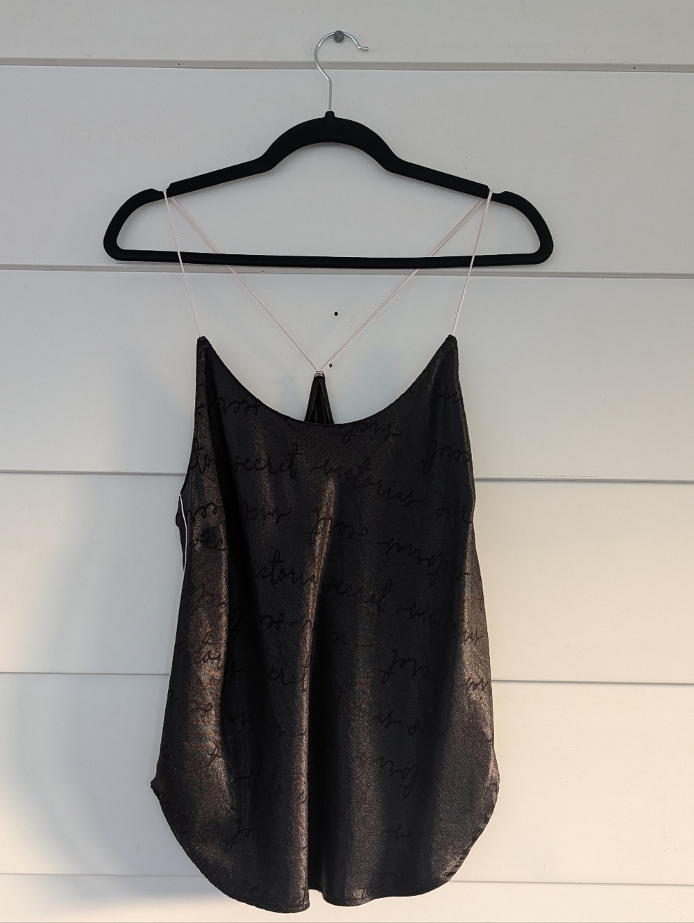 Victoria's Secret Signature Satin Black Script Racerback Sleep Cami, L